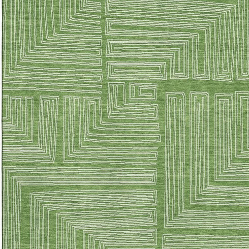 5' X 8' Green And Ivory Geometric Washable Area Rug With UV Protection