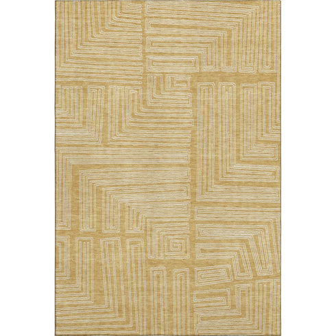 8' X 10' Gold And Ivory Geometric Washable Area Rug With UV Protection