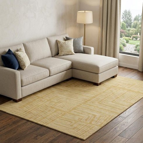 8' X 10' Gold And Ivory Geometric Washable Area Rug With UV Protection