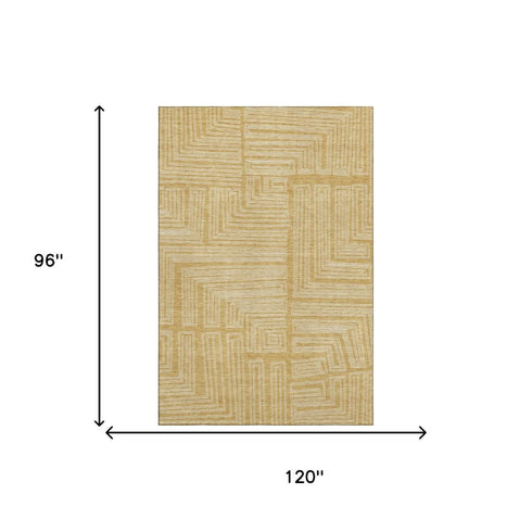 8' X 10' Gold And Ivory Geometric Washable Area Rug With UV Protection