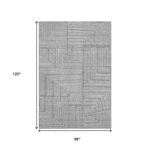 8' X 10' Gray And Ivory Geometric Washable Area Rug With UV Protection