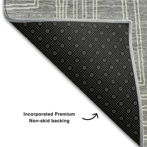 8' X 10' Gray And Ivory Geometric Washable Area Rug With UV Protection