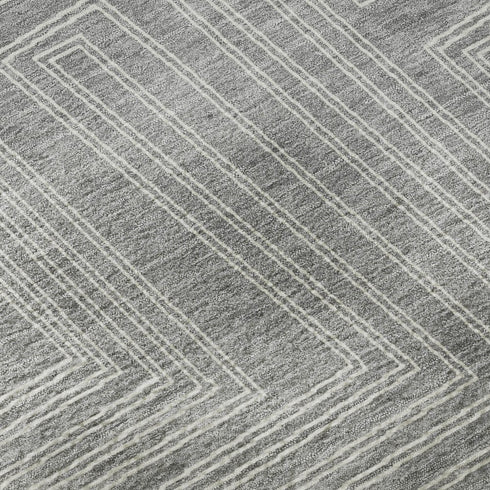 8' X 10' Gray And Ivory Geometric Washable Area Rug With UV Protection