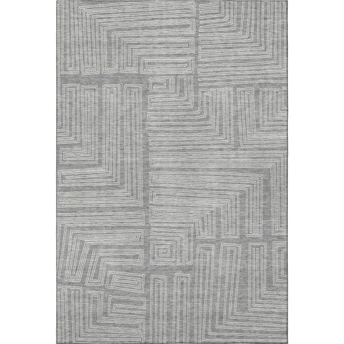 8' X 10' Gray And Ivory Geometric Washable Area Rug With UV Protection