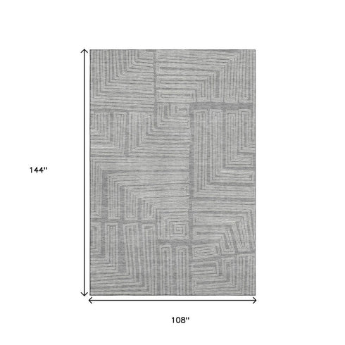 9' X 12' Gray And Ivory Geometric Washable Area Rug With UV Protection
