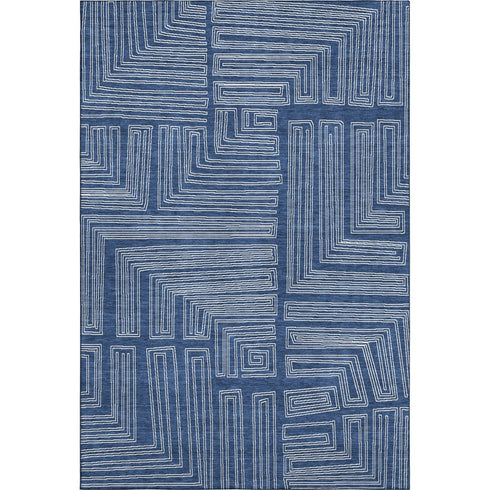 5' X 8' Navy Blue And Ivory Geometric Washable Area Rug With UV Protection