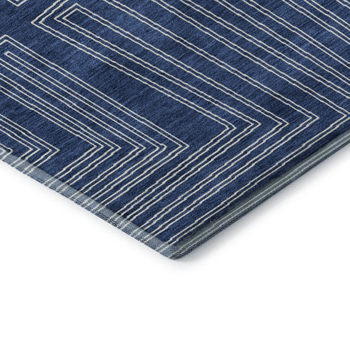 5' X 8' Navy Blue And Ivory Geometric Washable Area Rug With UV Protection
