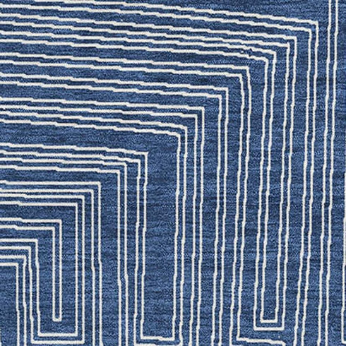 5' X 8' Navy Blue And Ivory Geometric Washable Area Rug With UV Protection