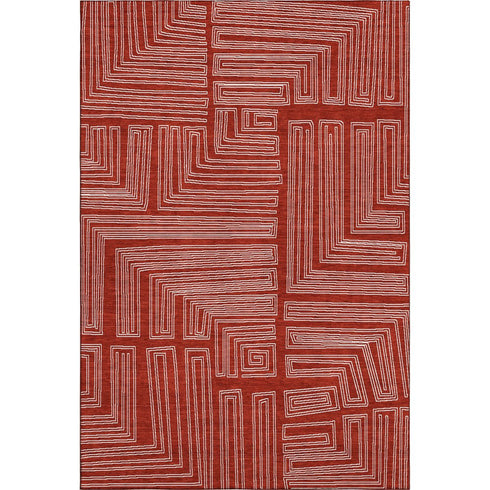 5' X 8' Red And Ivory Geometric Washable Area Rug With UV Protection
