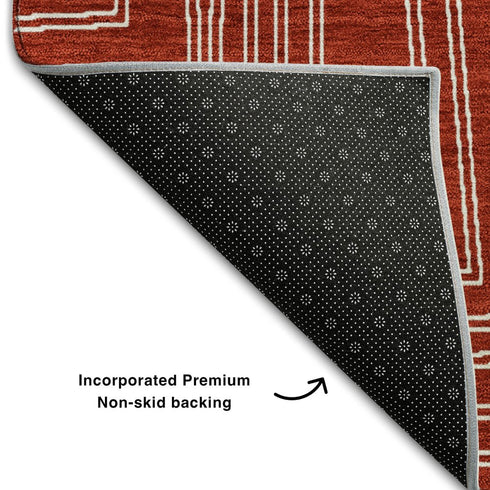 5' X 8' Red And Ivory Geometric Washable Area Rug With UV Protection