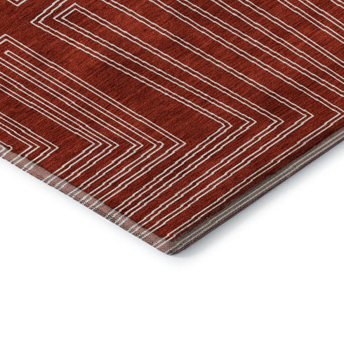 5' X 8' Red And Ivory Geometric Washable Area Rug With UV Protection
