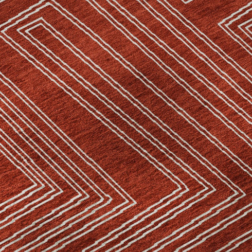 5' X 8' Red And Ivory Geometric Washable Area Rug With UV Protection