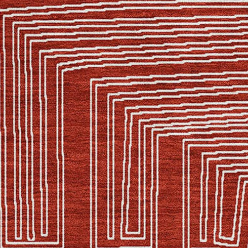 5' X 8' Red And Ivory Geometric Washable Area Rug With UV Protection