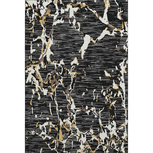 5' X 8' Black Ivory And Gold Striped Washable Area Rug With UV Protection
