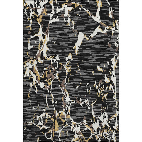 8' X 10' Black Ivory And Gold Striped Washable Area Rug With UV Protection