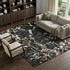 8' X 10' Black Ivory And Gold Striped Washable Area Rug With UV Protection
