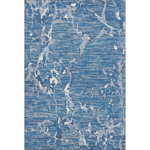 5' X 8' Blue Ivory And Gray Striped Washable Area Rug With UV Protection