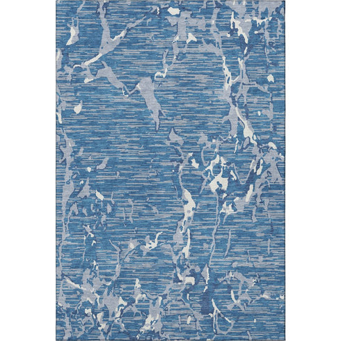 5' X 8' Blue Ivory And Gray Striped Washable Area Rug With UV Protection