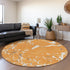 8' Orange Ivory And Gray Striped Washable Round Rug With UV Protection