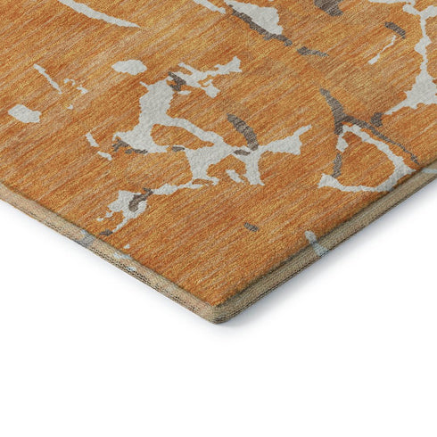 8' Orange Ivory And Gray Striped Washable Round Rug With UV Protection