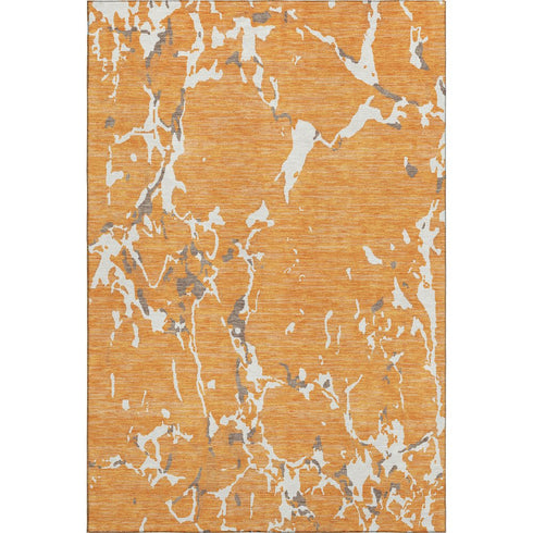 9' X 12' Orange Ivory And Gray Striped Washable Area Rug With UV Protection
