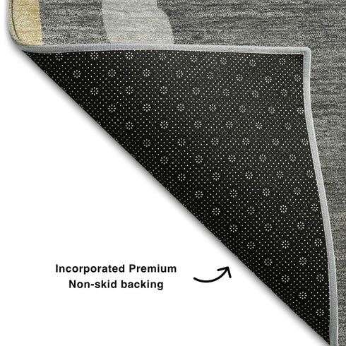5' X 8' Black Gold And Ivory Abstract Washable Area Rug With UV Protection