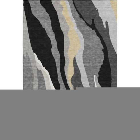 9' X 12' Black Gold And Ivory Abstract Washable Area Rug With UV Protection