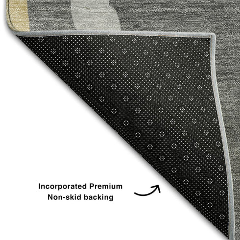 9' X 12' Black Gold And Ivory Abstract Washable Area Rug With UV Protection