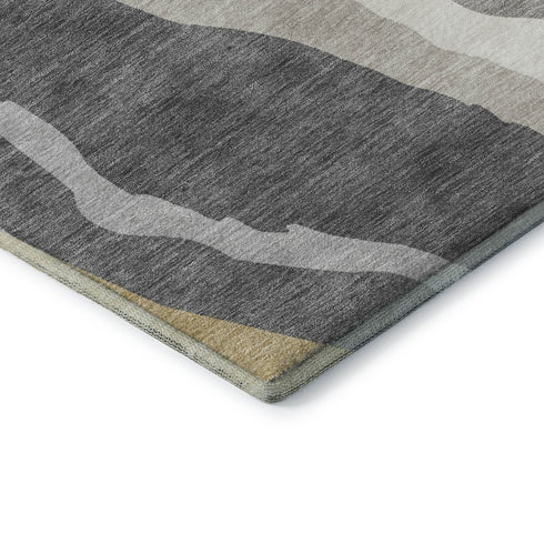 9' X 12' Black Gold And Ivory Abstract Washable Area Rug With UV Protection
