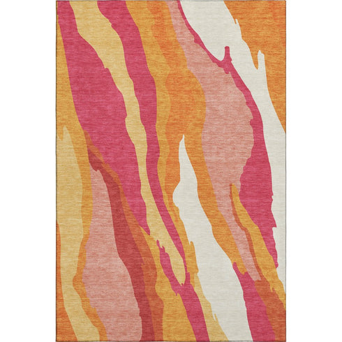 8' X 10' Blush Orange And Wheat Abstract Washable Area Rug With UV Protection