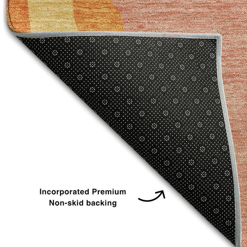 8' X 10' Blush Orange And Wheat Abstract Washable Area Rug With UV Protection