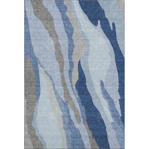 5' X 8' Blue And Gray Abstract Washable Area Rug With UV Protection