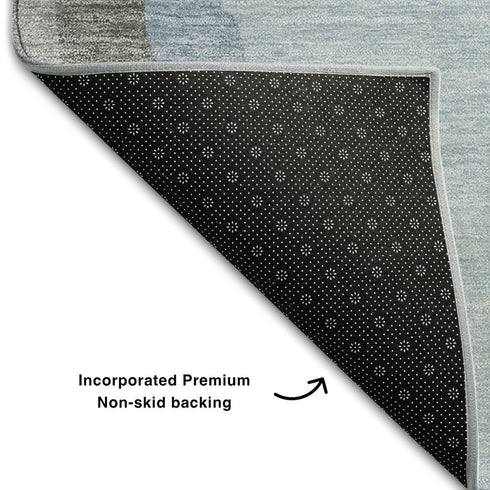 5' X 8' Blue And Gray Abstract Washable Area Rug With UV Protection