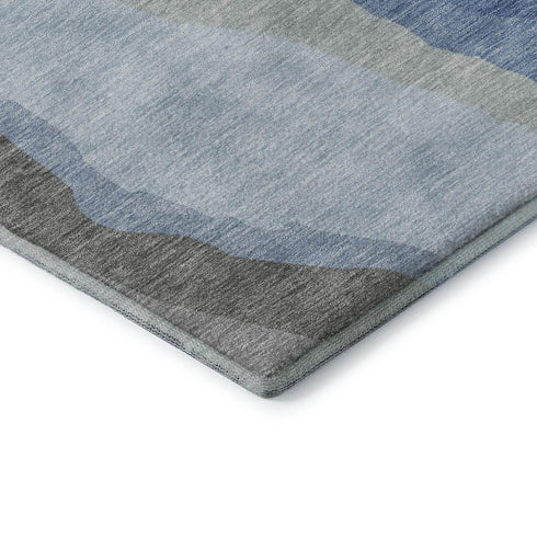 5' X 8' Blue And Gray Abstract Washable Area Rug With UV Protection