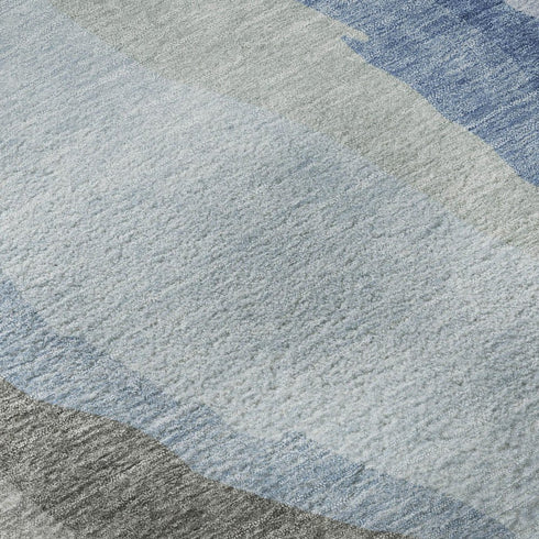 5' X 8' Blue And Gray Abstract Washable Area Rug With UV Protection