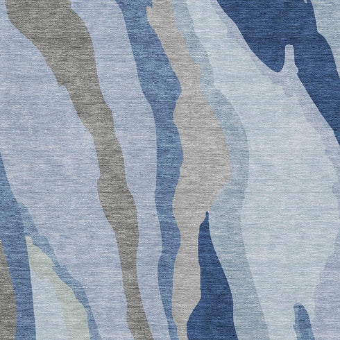 5' X 8' Blue And Gray Abstract Washable Area Rug With UV Protection