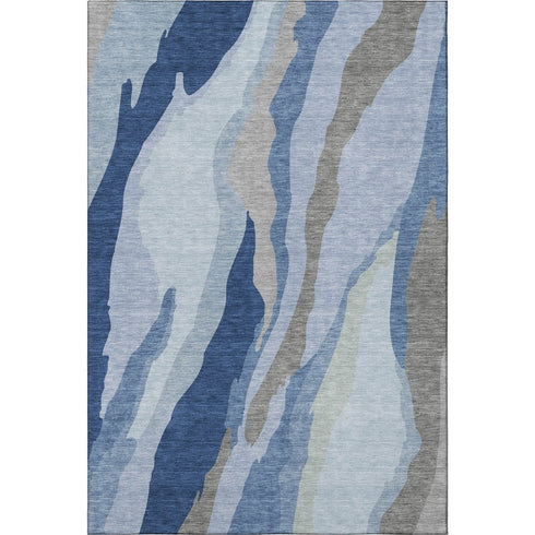 5' X 8' Blue And Gray Abstract Washable Area Rug With UV Protection