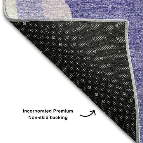 8' Purple Ivory And Gray Abstract Washable Round Rug With UV Protection