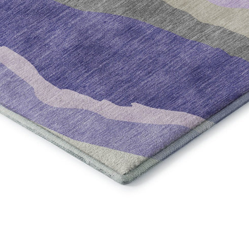 8' Purple Ivory And Gray Abstract Washable Round Rug With UV Protection