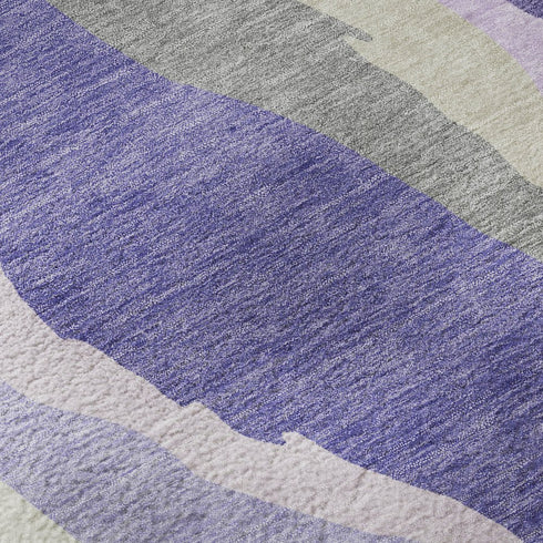 8' Purple Ivory And Gray Abstract Washable Round Rug With UV Protection