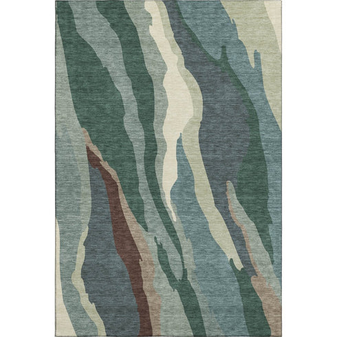 5' X 8' Sage Taupe And Beige Abstract Washable Area Rug With UV Protection