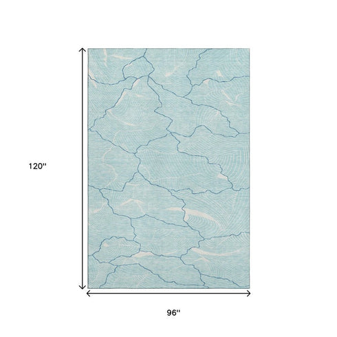 8' X 10' Aqua Teal And Ivory Abstract Washable Area Rug With UV Protection
