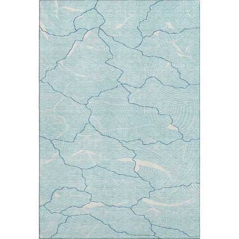 8' X 10' Aqua Teal And Ivory Abstract Washable Area Rug With UV Protection