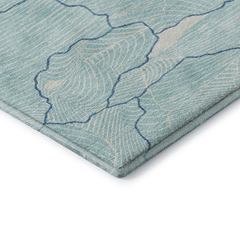 8' X 10' Aqua Teal And Ivory Abstract Washable Area Rug With UV Protection