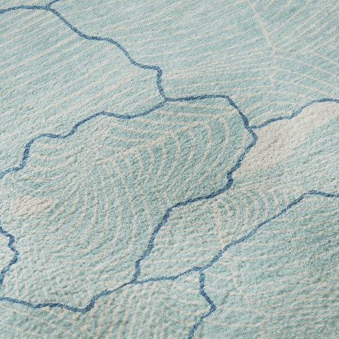 8' X 10' Aqua Teal And Ivory Abstract Washable Area Rug With UV Protection