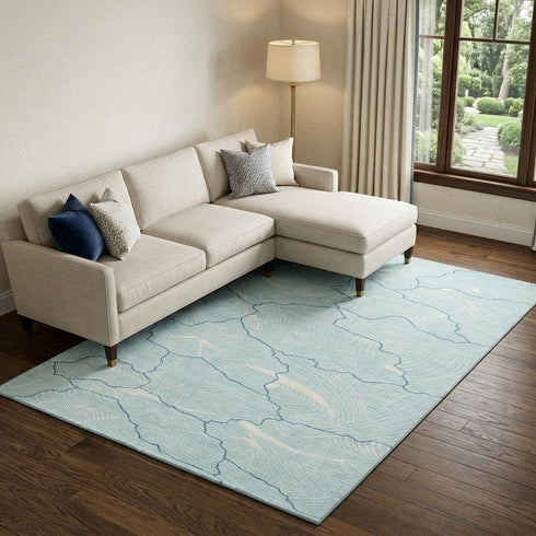 8' X 10' Aqua Teal And Ivory Abstract Washable Area Rug With UV Protection