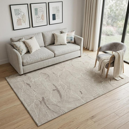 5' X 8' Beige Taupe And Ivory Abstract Washable Area Rug With UV Protection