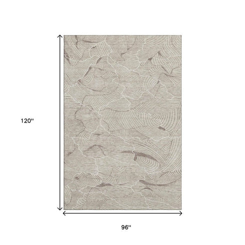 8' X 10' Beige Taupe And Ivory Abstract Washable Area Rug With UV Protection