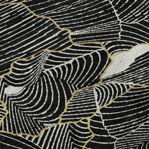 5' X 8' Black Ivory And Gold Abstract Washable Area Rug With UV Protection