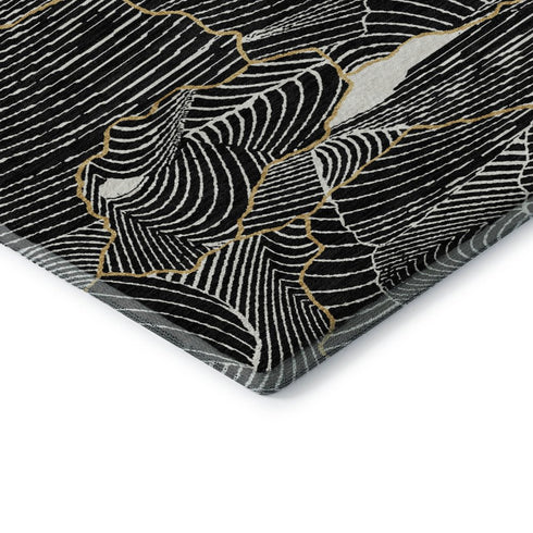8' X 10' Black Ivory And Gold Abstract Washable Area Rug With UV Protection